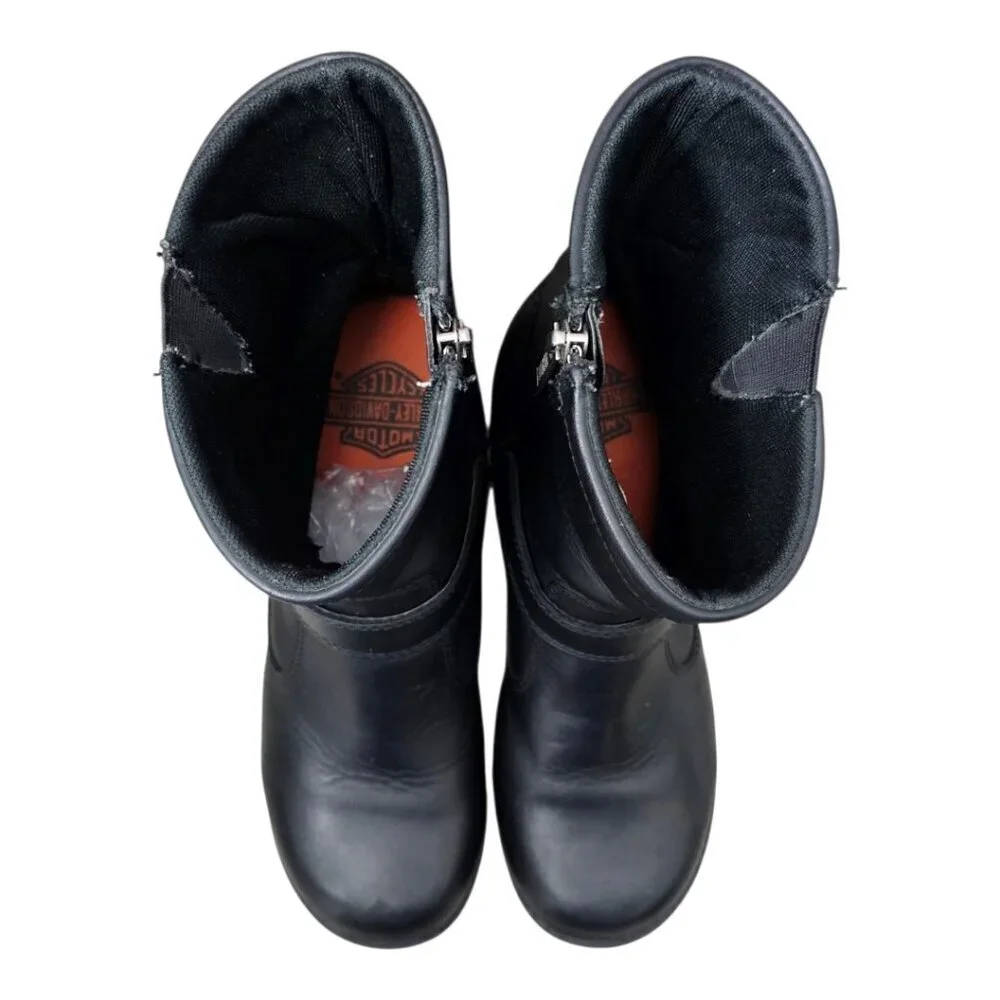 Harley Davidson Shelby Leather Buckle Zip Black Ankle Motorcycle Boots #83542